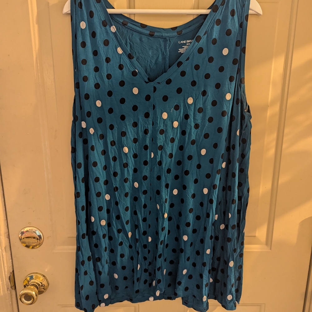 Lane Bryant Teal and Black Polka Dot Tank Top
